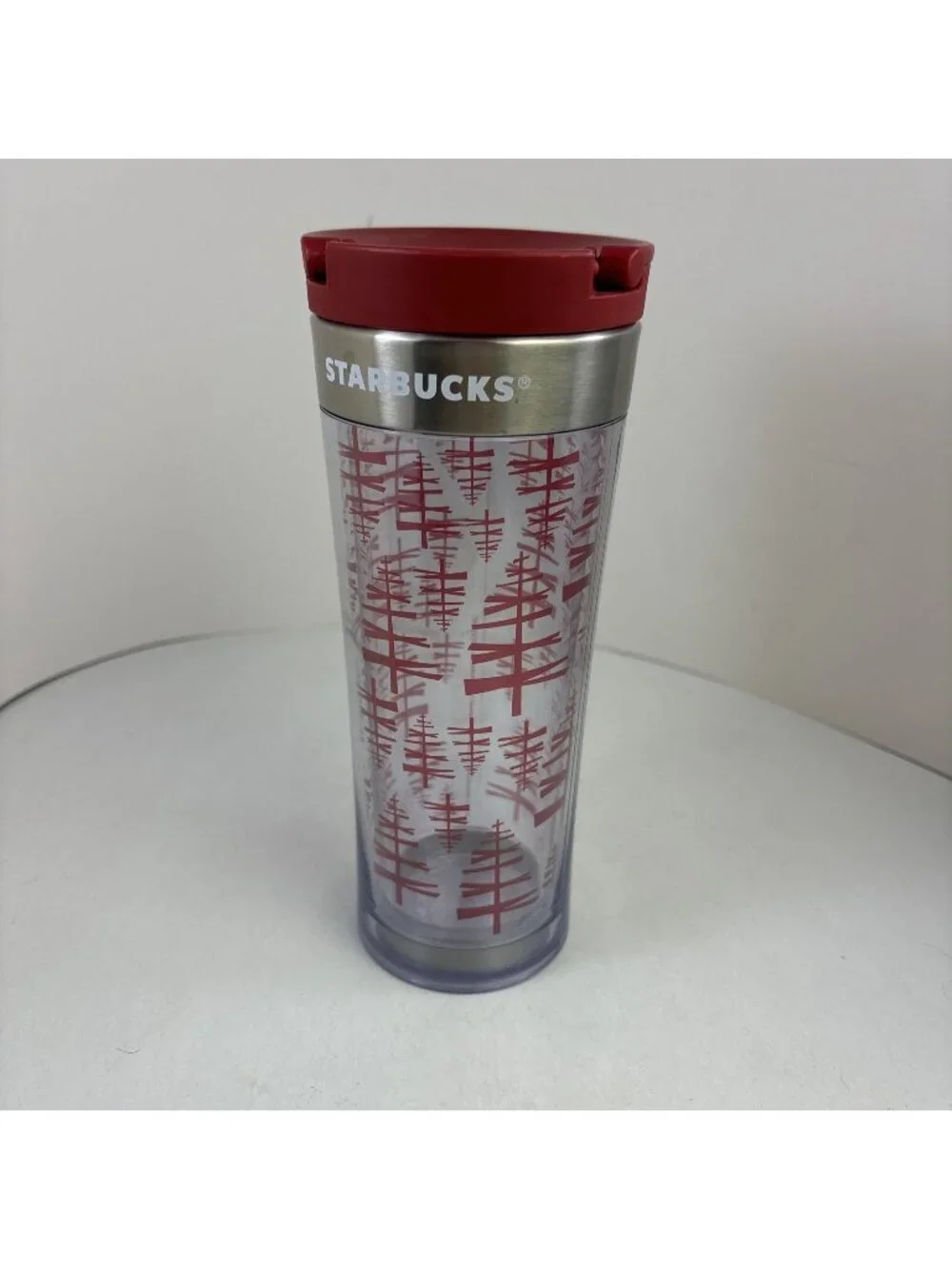 2012 Starbucks Christmas Tree Red Clear 16oz Tumbler with Lid
